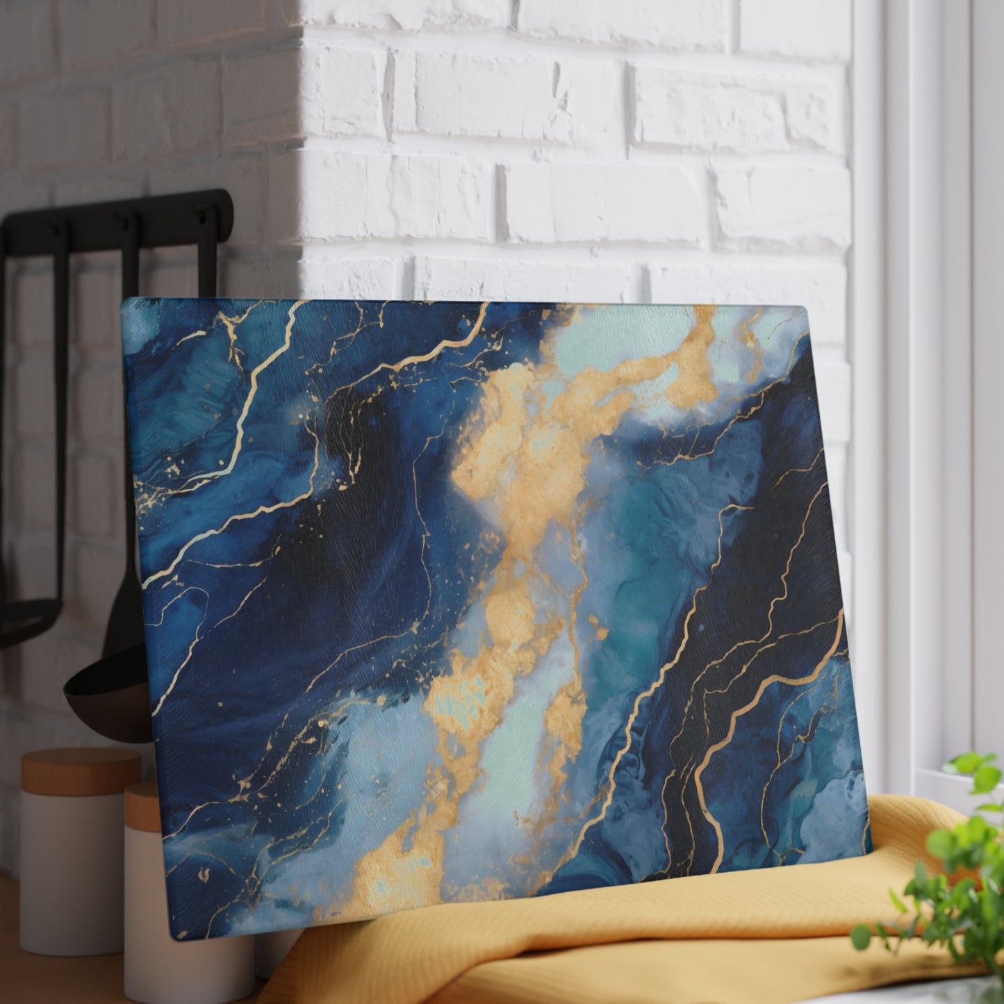 Navy Blue and Teal Marble Glass Cutting Board