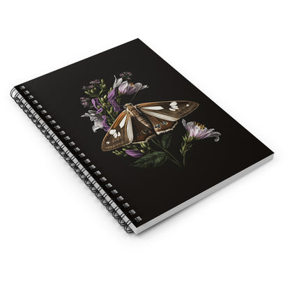 Brown Moth with Purple Flowers | Ruled Line Spiral Notebook