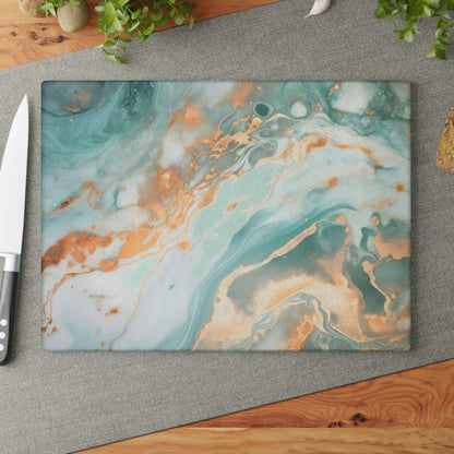Soft Teal and Ivory Marble Glass Cutting Board