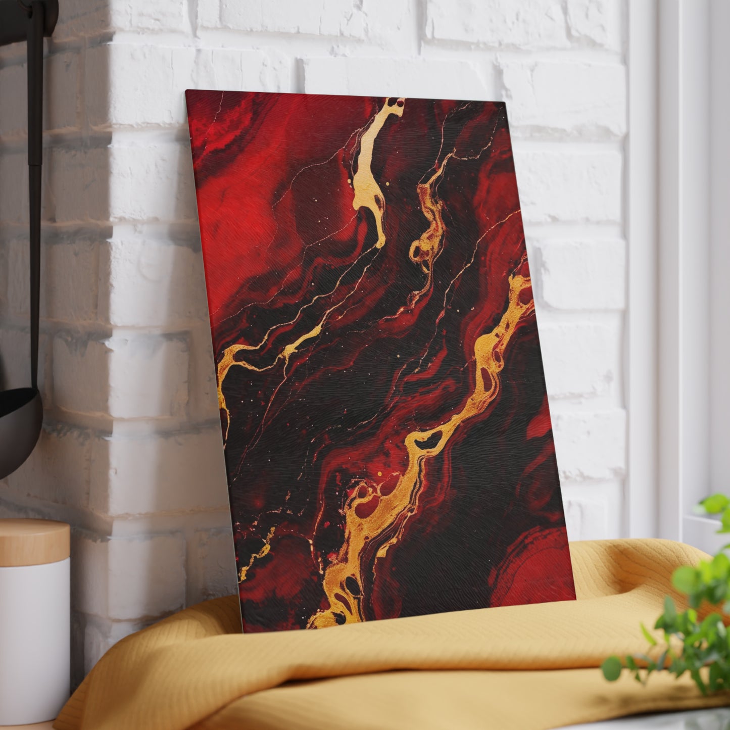 Crimson and Black Marble Glass Cutting Board