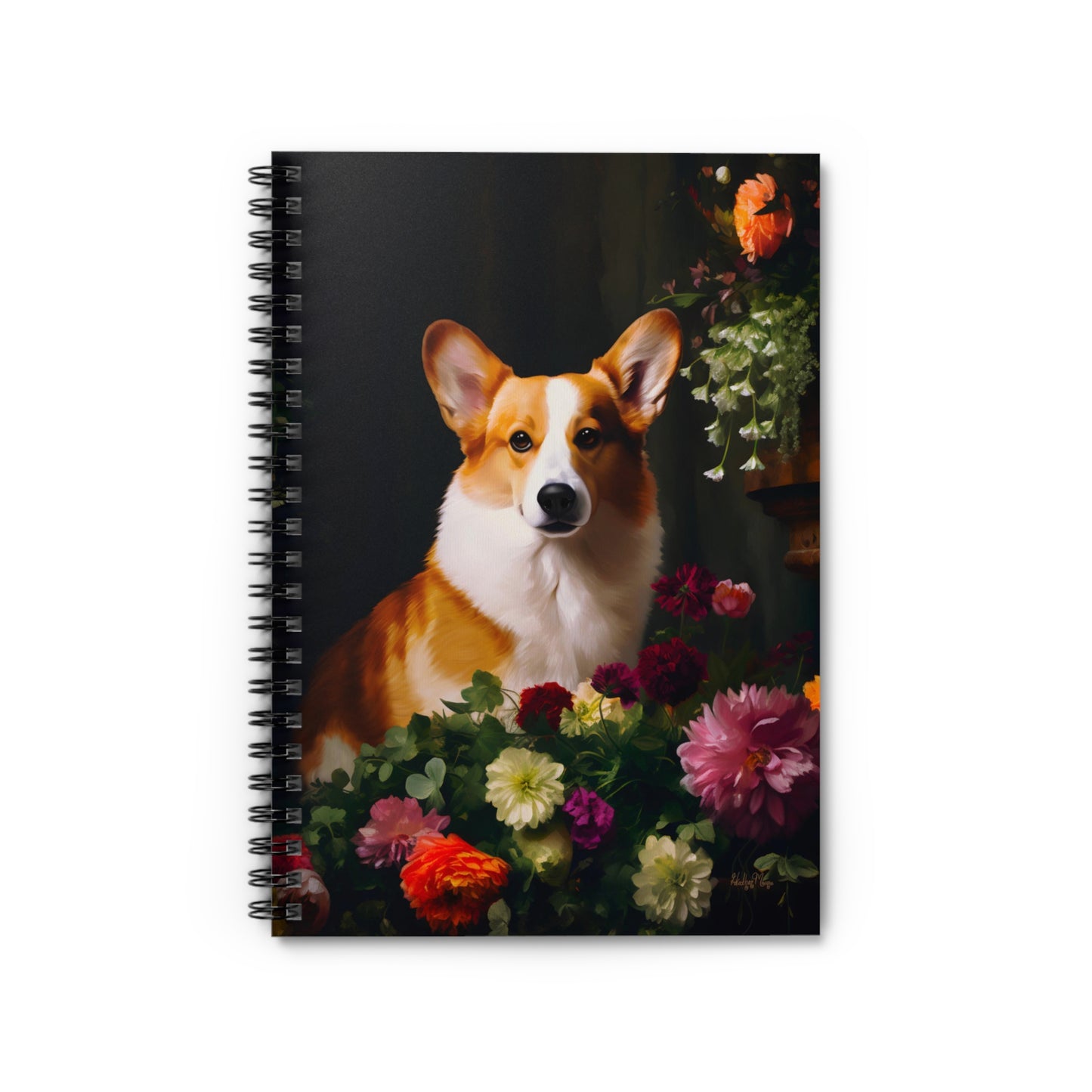 Corgi Amongst Flowers | Ruled Line Spiral Notebook