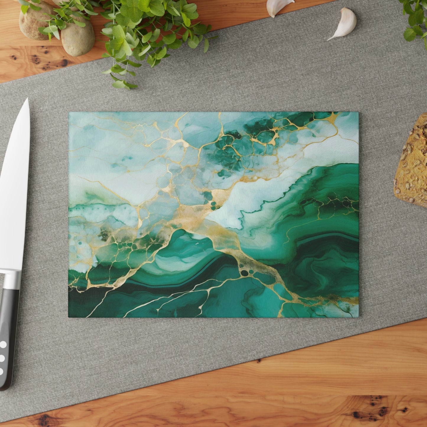 Soft Green, Emerald and Ivory Marble Glass Cutting Board