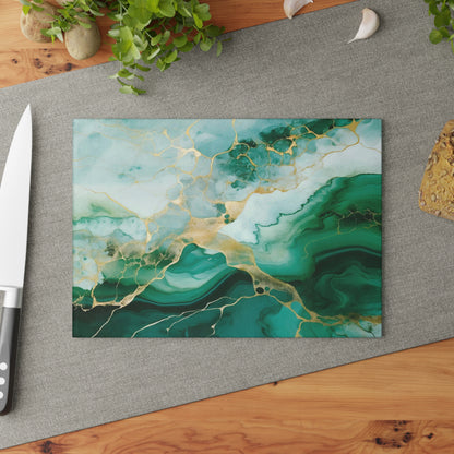 Soft Green, Emerald and Ivory Marble Glass Cutting Board