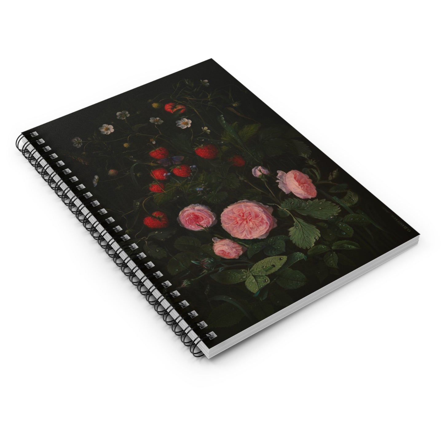 Still Life with Strawberries and Roses | Ruled Line Spiral Notebook