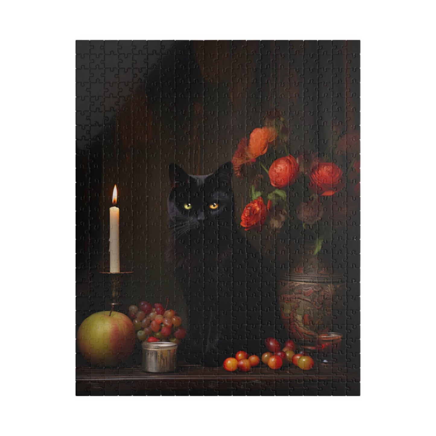 Black Cat with Flowers and Fruits | Jigsaw Puzzle