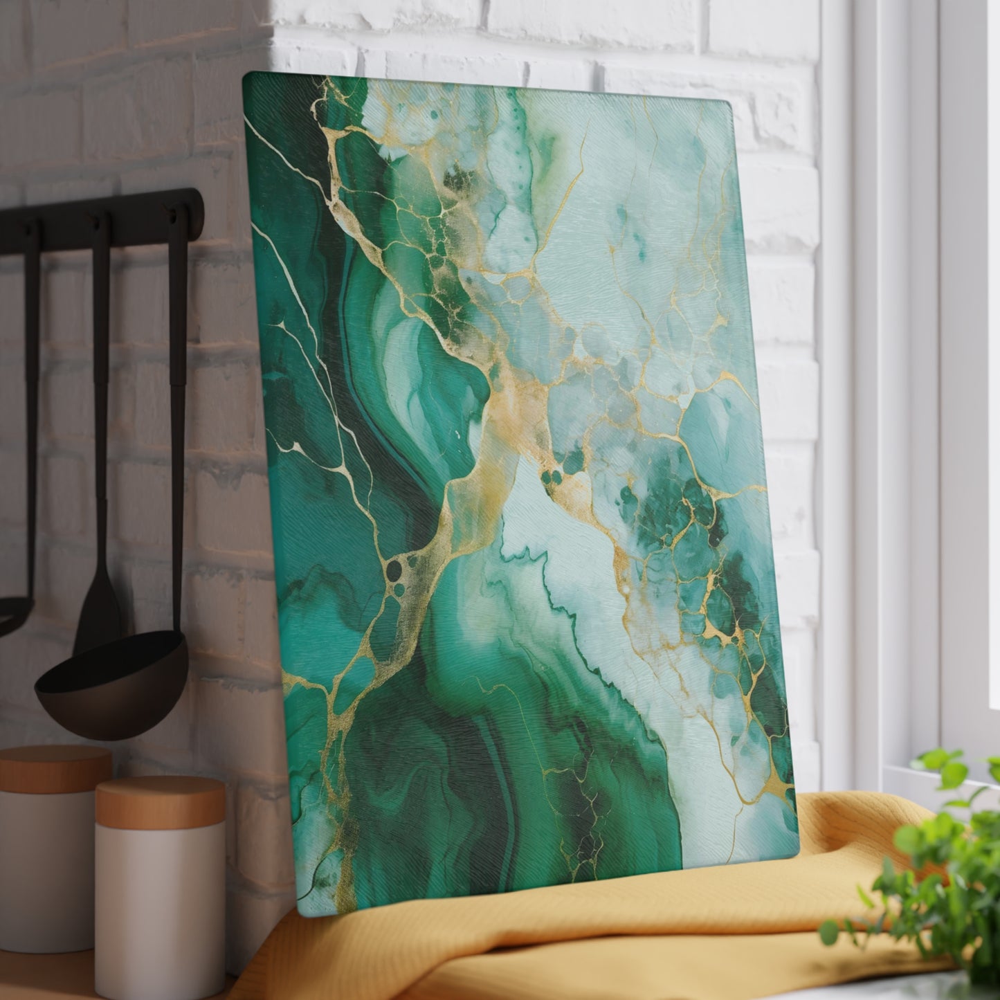 Soft Green, Emerald and Ivory Marble Glass Cutting Board