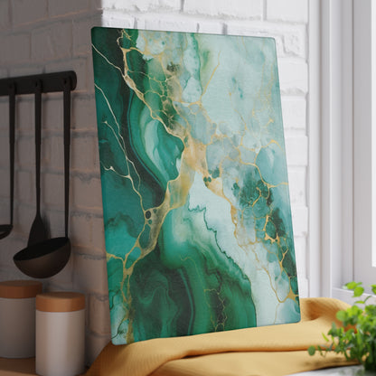 Soft Green, Emerald and Ivory Marble Glass Cutting Board