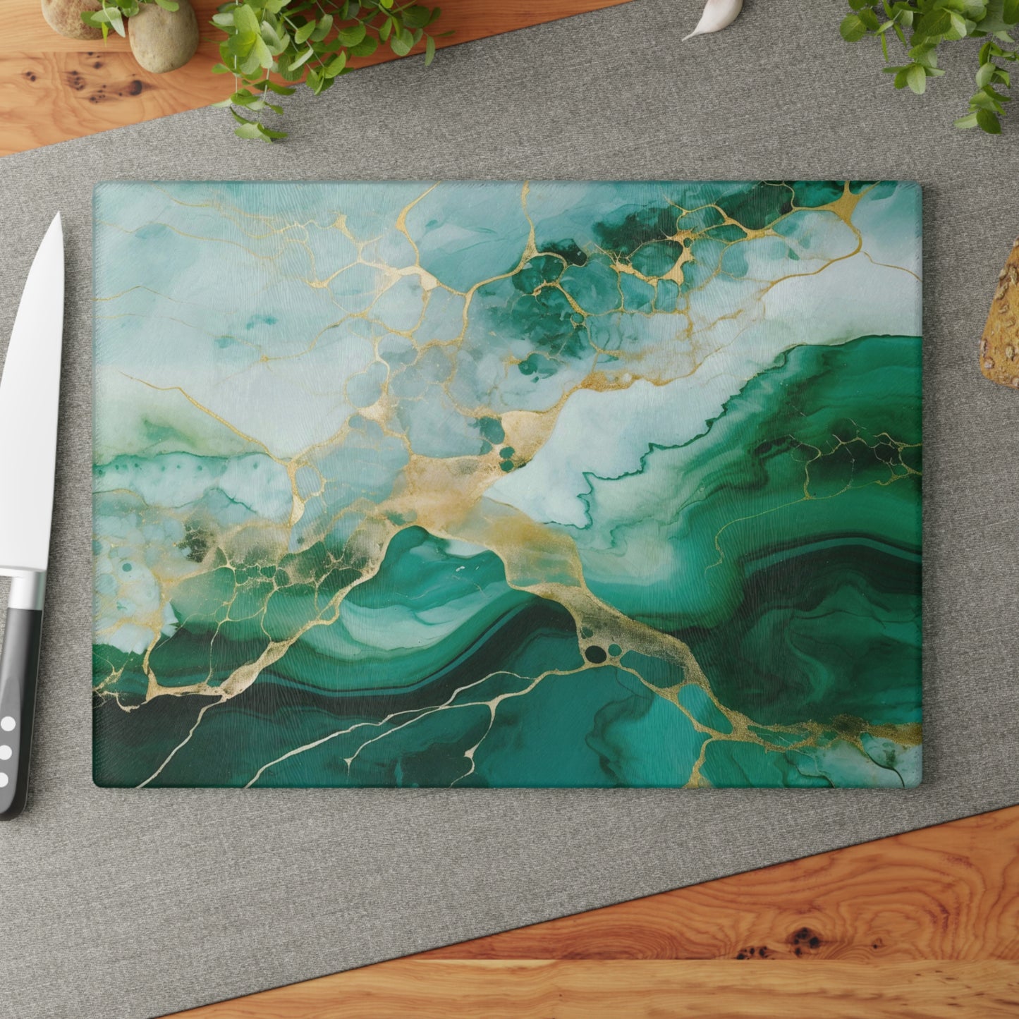 Soft Green, Emerald and Ivory Marble Glass Cutting Board