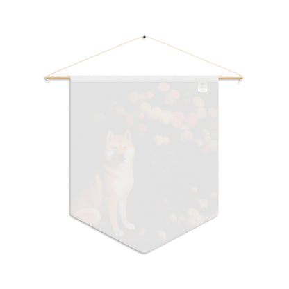 Shiba Inu Sitting Near a Flower Vase | Hanging Pennant