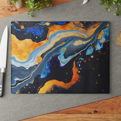 Black, Navy and Gold Celestial Glass Cutting Board