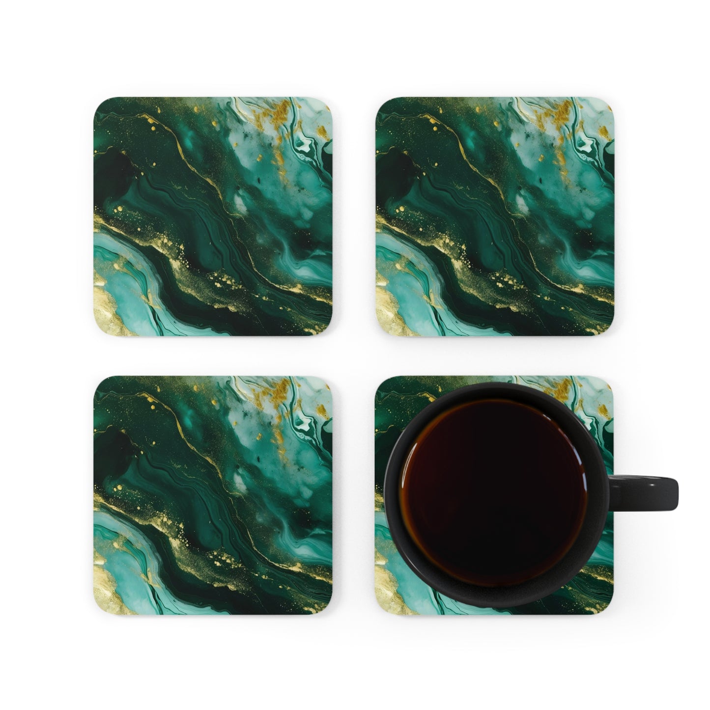 Dark Green, Teal and Ivory Geode | Set of 4 Coasters