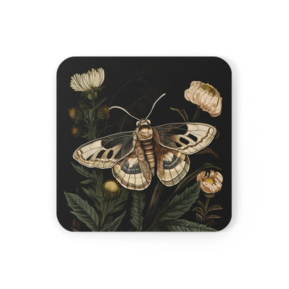 Soft Beige Moth with Ivory Flowers | Set of 4 Coasters