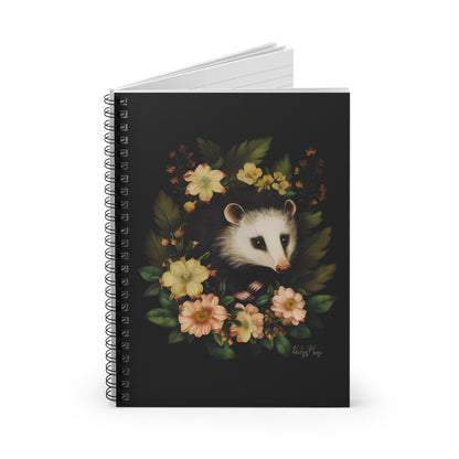 Fluffy Opossum with Flowers | Ruled Line Spiral Notebook