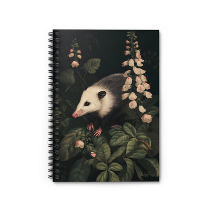 Opossum in Lush Foliage |  Ruled Line Spiral Notebook