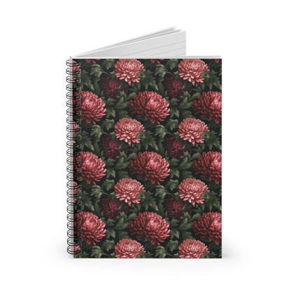 Pink Vintage Chrysanthemums | Ruled Line Spiral Notebook