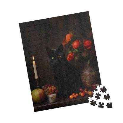 Black Cat with Flowers and Fruits | Jigsaw Puzzle