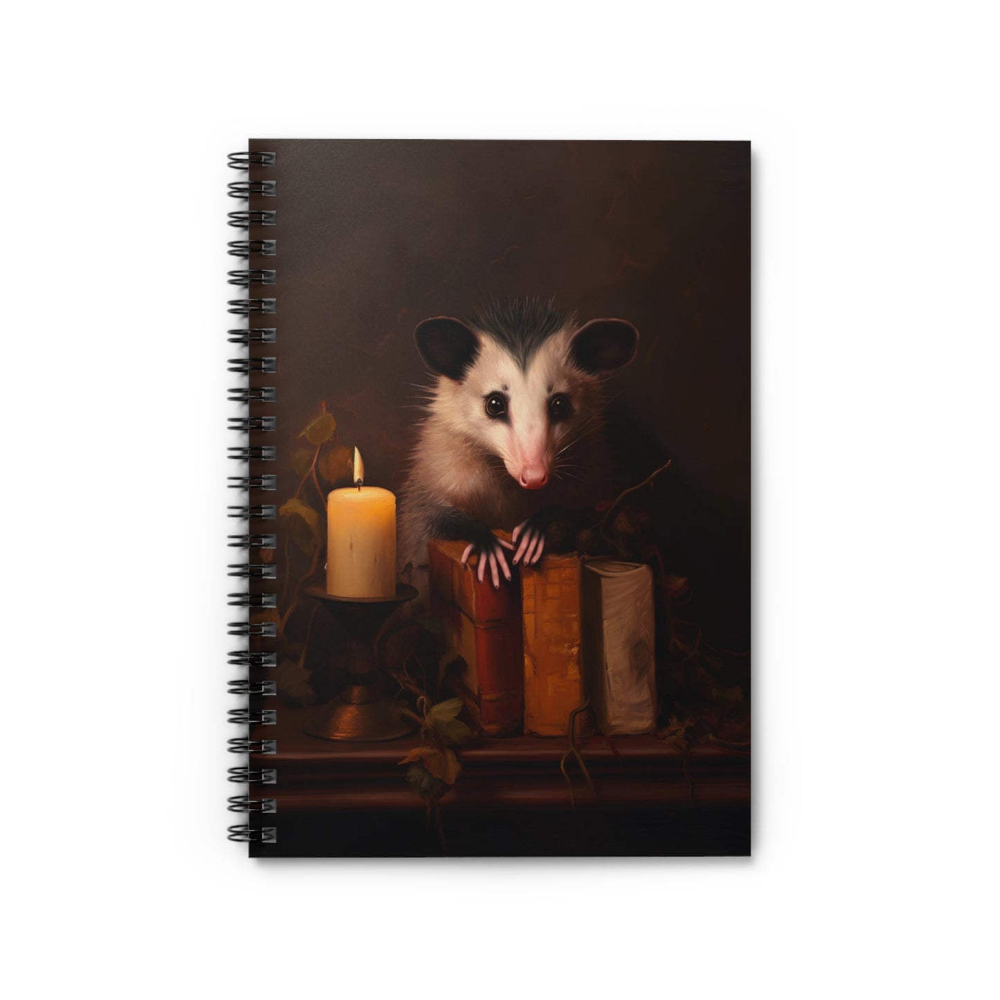 Opossum with Antique Books | Ruled Line Spiral Notebook