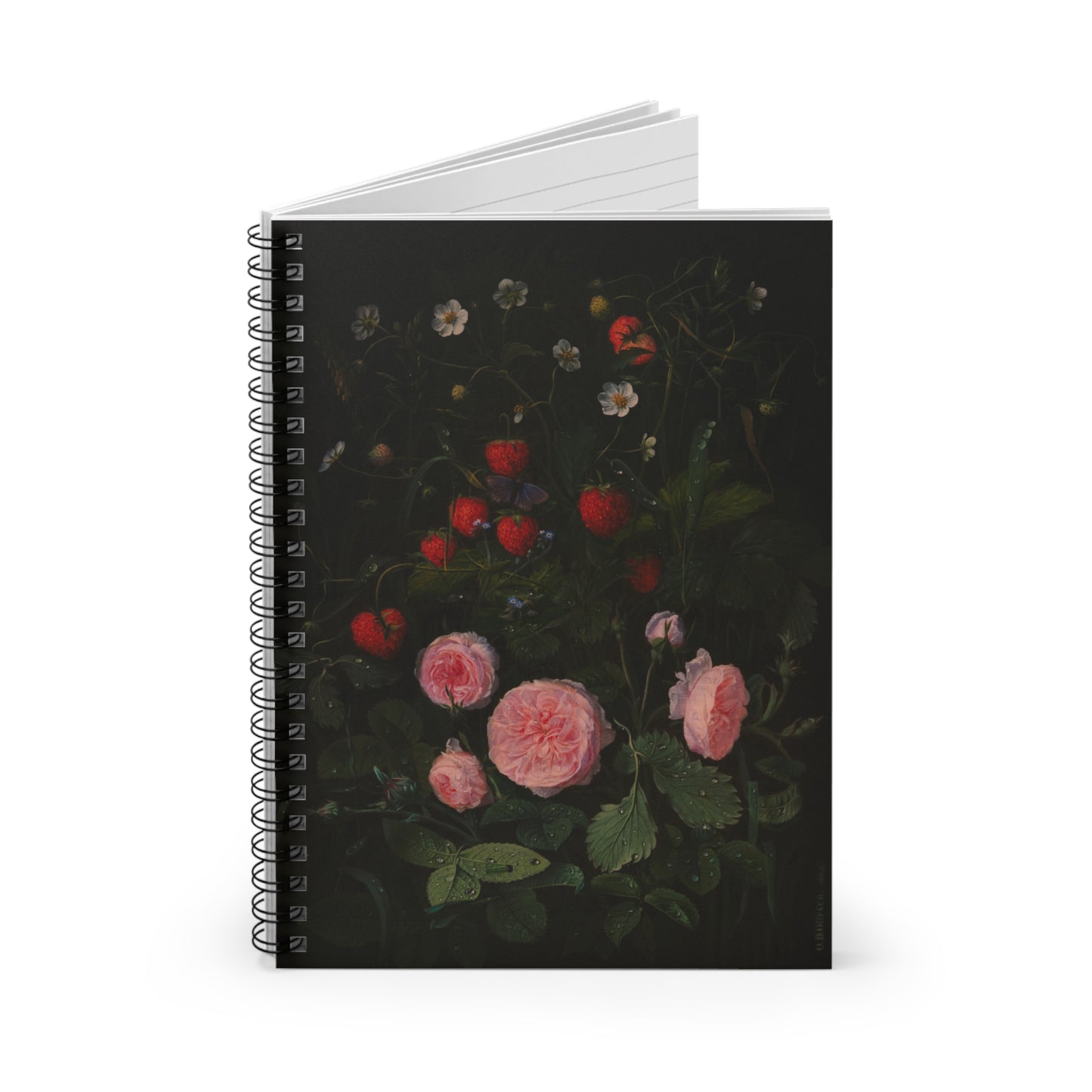Still Life with Strawberries and Roses | Ruled Line Spiral Notebook