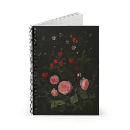 Still Life with Strawberries and Roses | Ruled Line Spiral Notebook