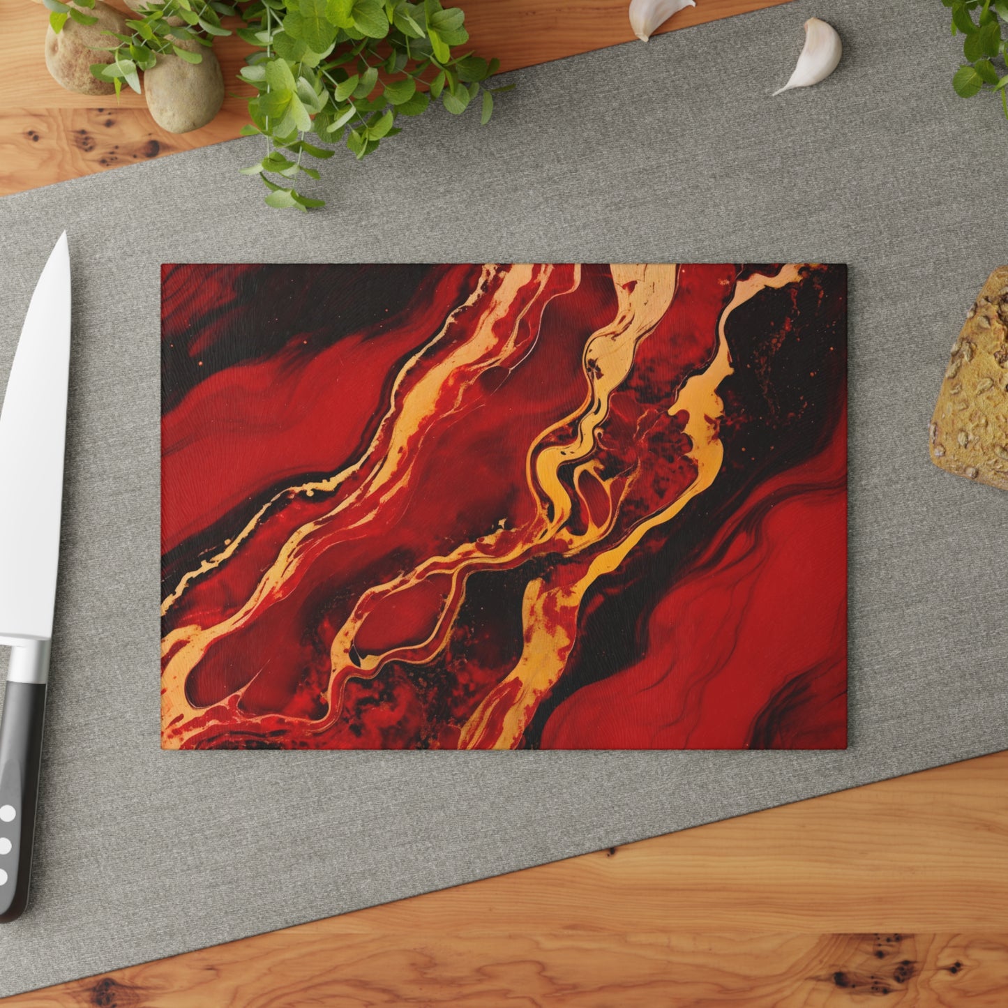 Crimson, Black and Gold Marble Glass Cutting Board