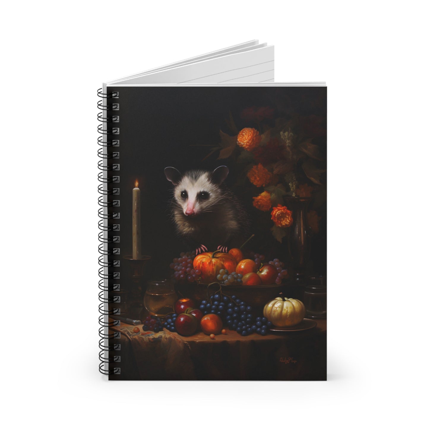 Opossum Amongst Flowers and Fruits | Ruled Line Spiral Notebook