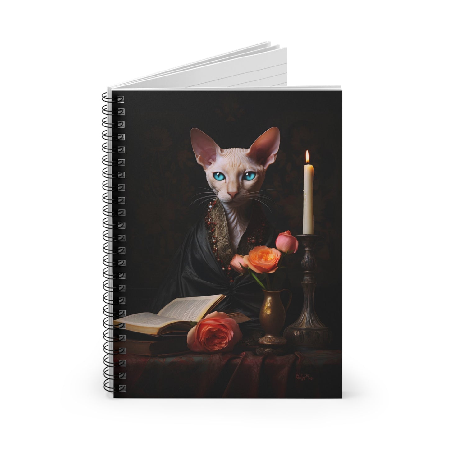 Cornish Rex with Books and Flowers | Ruled Line Spiral Notebook