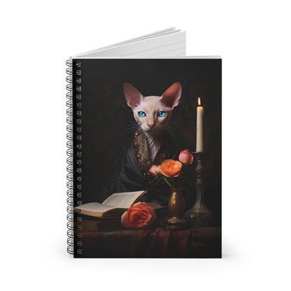 Cornish Rex with Books and Flowers | Ruled Line Spiral Notebook