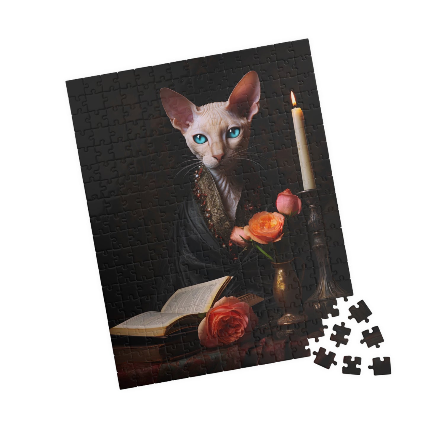 Cornish Rex with Books and Flowers | Jigsaw Puzzle