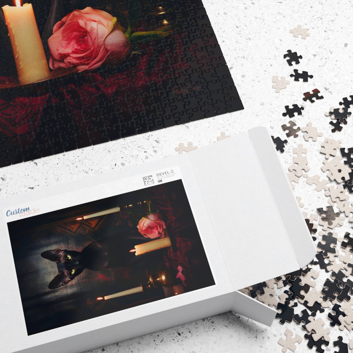 Velvety Black Sphynx with Candles | Jigsaw Puzzle