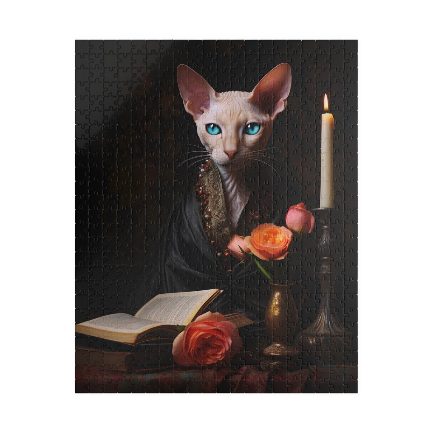 Cornish Rex with Books and Flowers | Jigsaw Puzzle