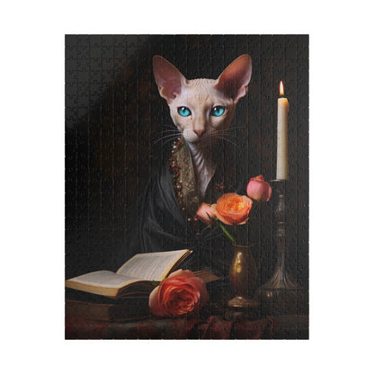 Cornish Rex with Books and Flowers | Jigsaw Puzzle