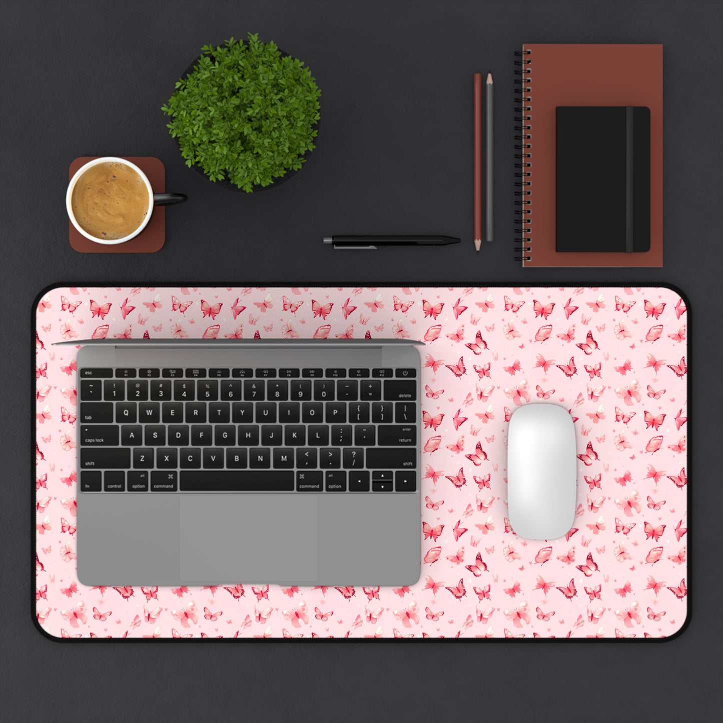 Whimsical Pink Butterflies Desk Mat