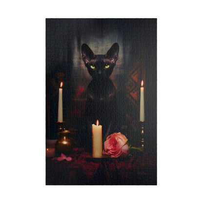 Velvety Black Sphynx with Candles | Jigsaw Puzzle