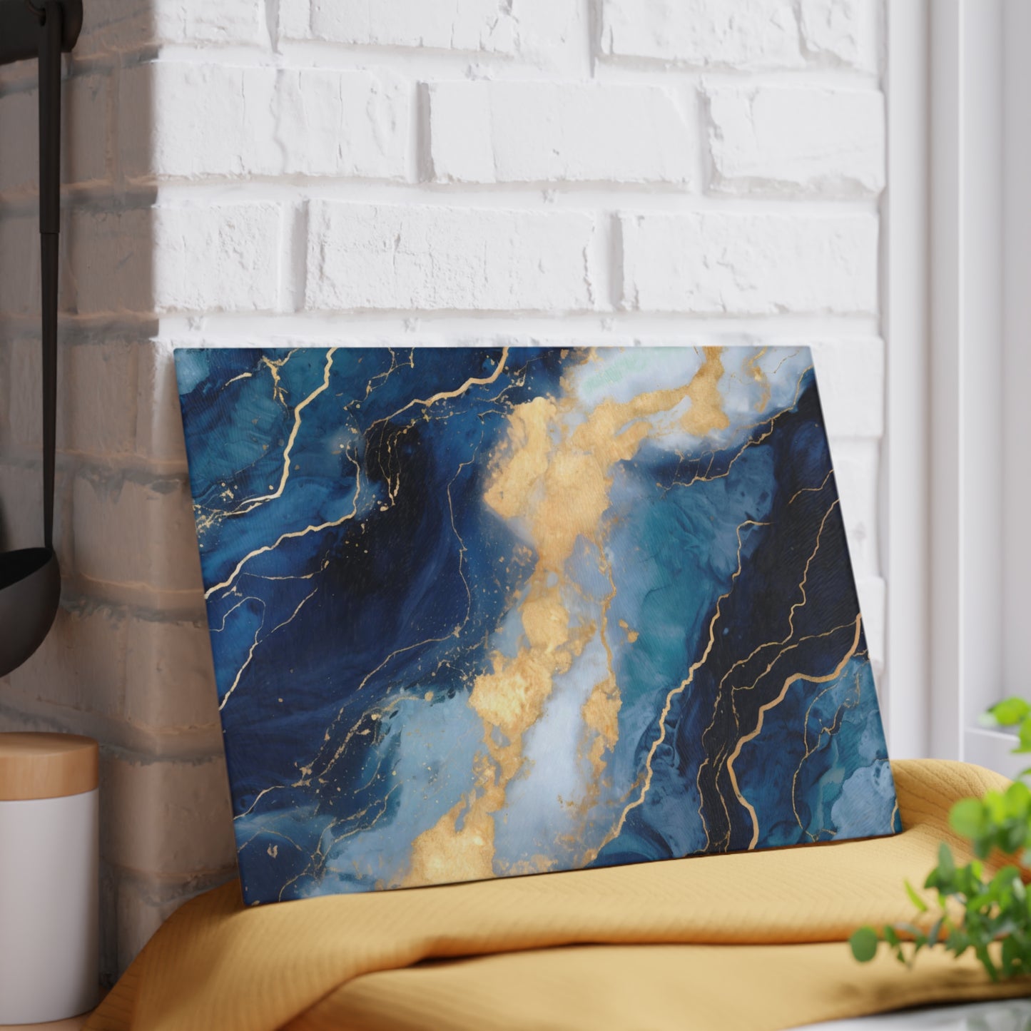 Navy Blue and Teal Marble Glass Cutting Board