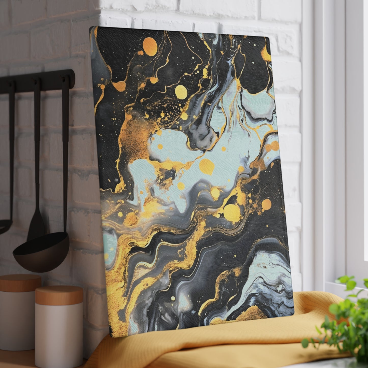 Black and Gray Marble Glass Cutting Board