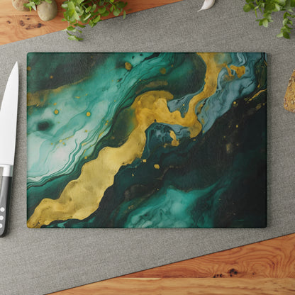 Dark Green and Teal Marble Glass Cutting Board