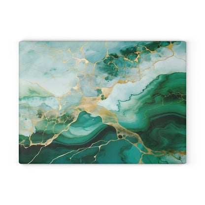Soft Green, Emerald and Ivory Marble Glass Cutting Board