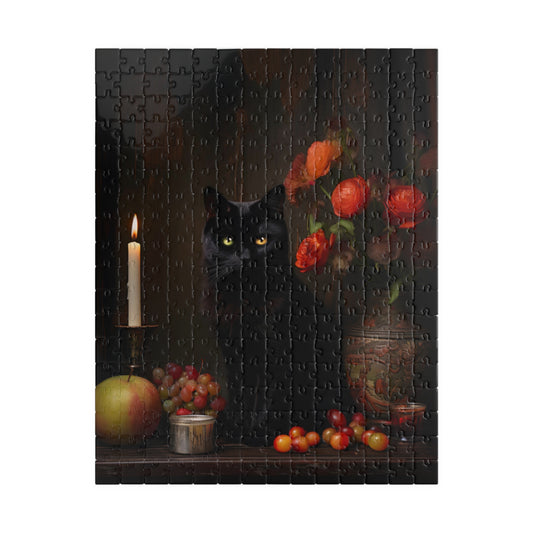 Black Cat with Flowers and Fruits | Jigsaw Puzzle