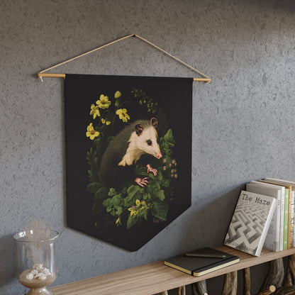 Opossum with Yellow Flowers | Hanging Pennant