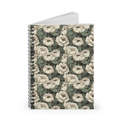 Black and Ivory Roses | Ruled Line Spiral Notebook
