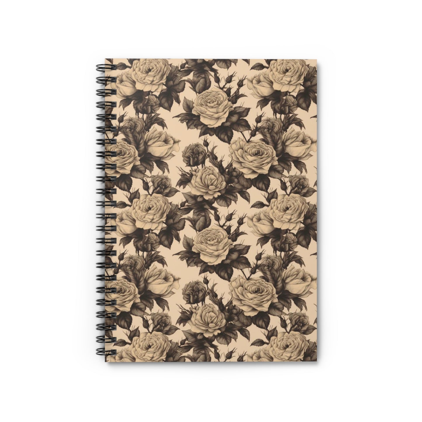 Black and Ivory Roses | Ruled Line Spiral Notebook