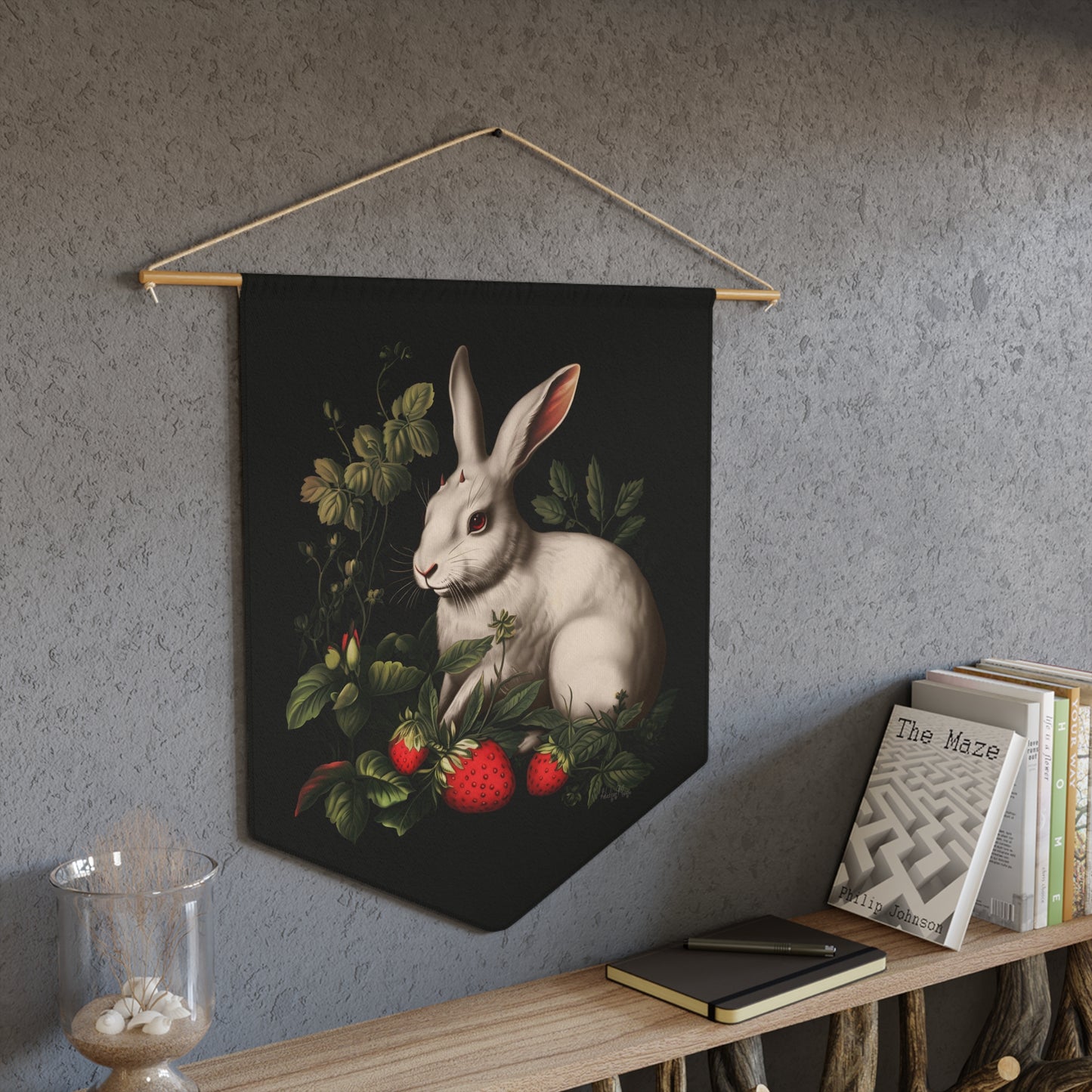 White Rabbit with Horns | Hanging Pennant
