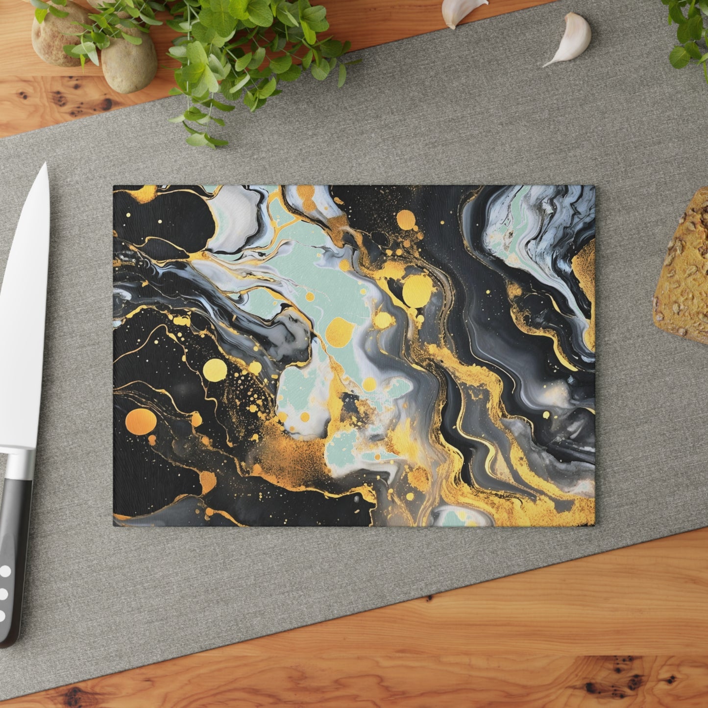 Black and Gray Marble Glass Cutting Board
