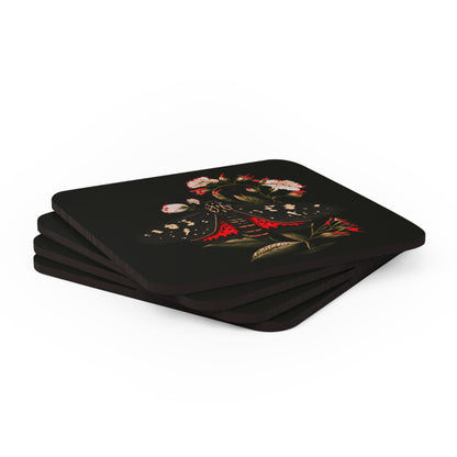 Black and Red Moth Amongst Flowers | Set of 4 Coasters