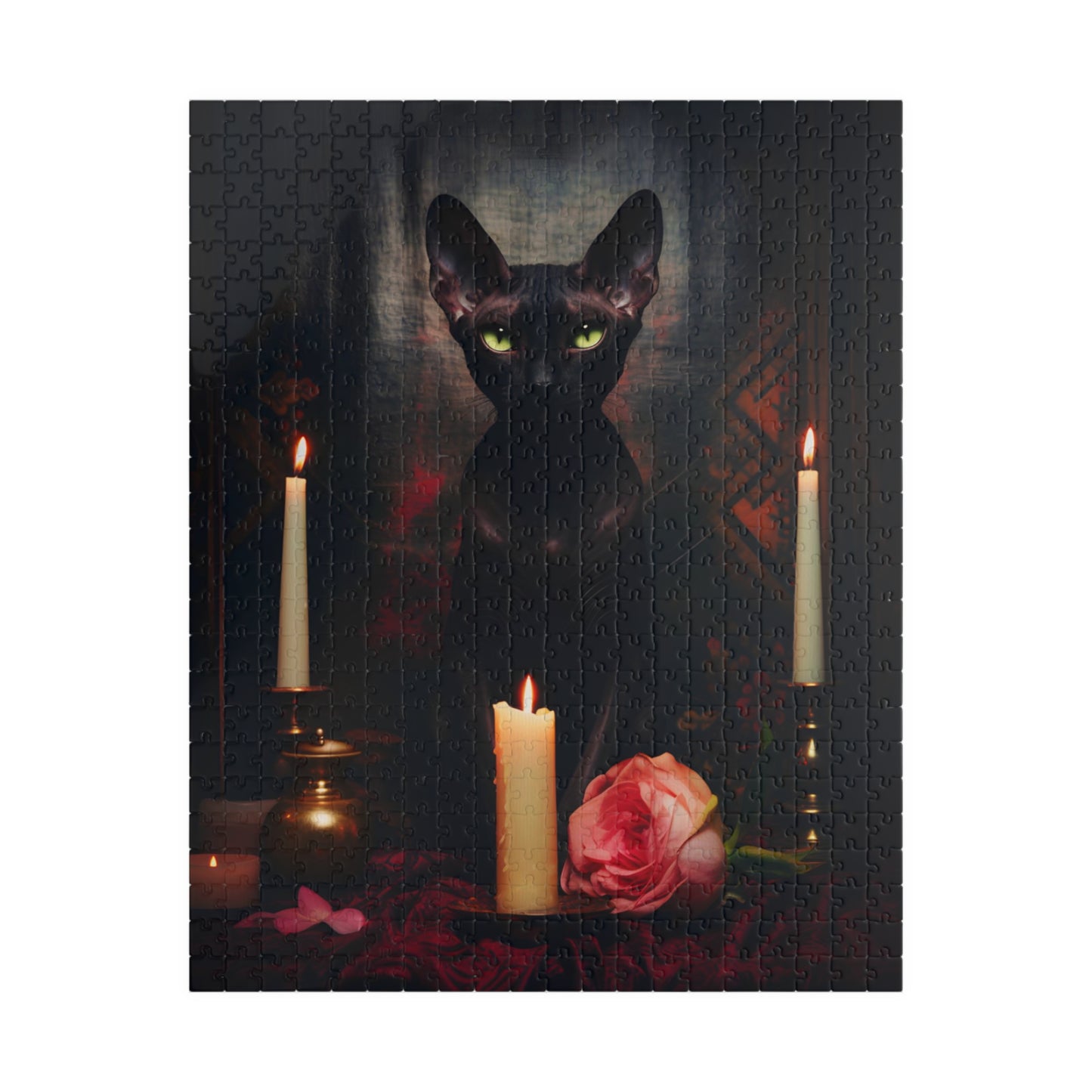 Velvety Black Sphynx with Candles | Jigsaw Puzzle