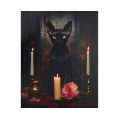 Velvety Black Sphynx with Candles | Jigsaw Puzzle