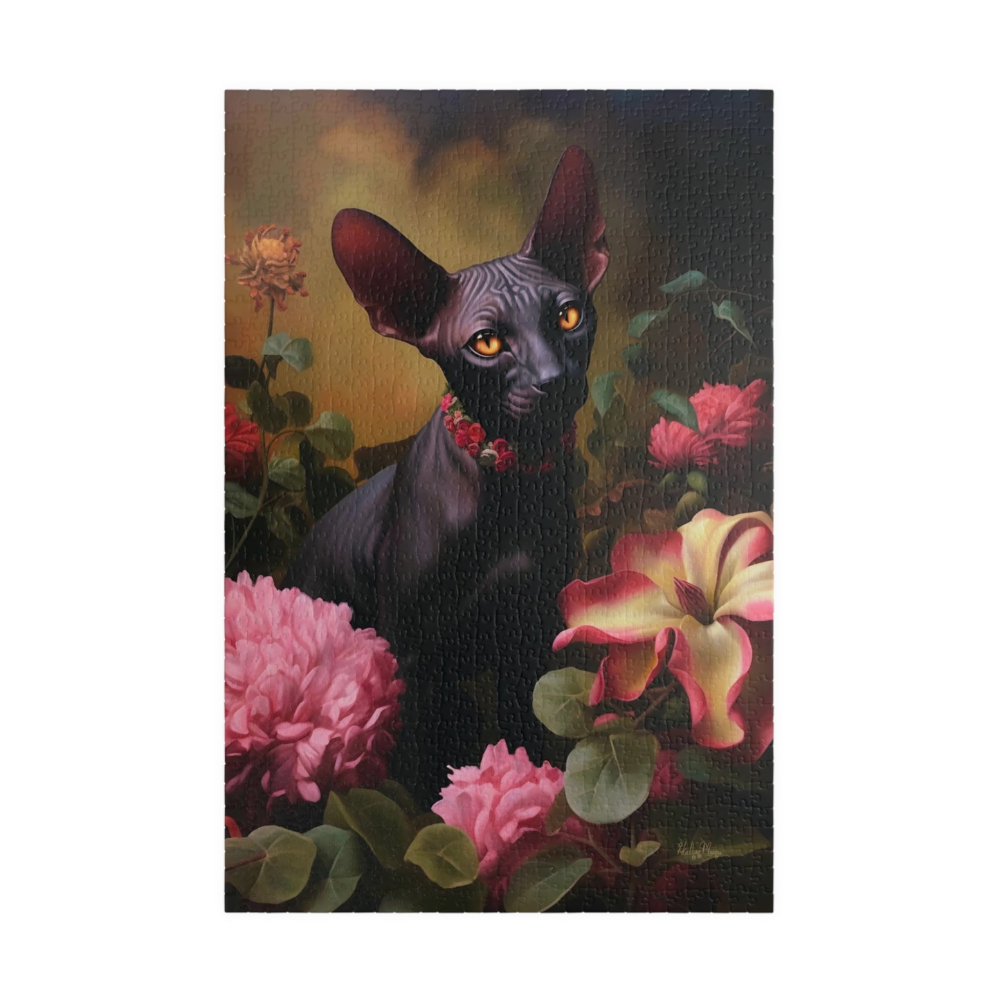 Black Sphynx Amongst Flowers | Jigsaw Puzzle