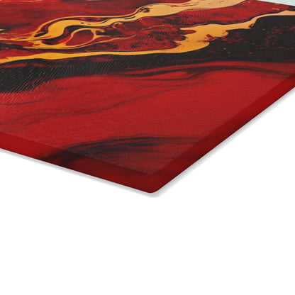 Crimson, Black and Gold Marble Glass Cutting Board