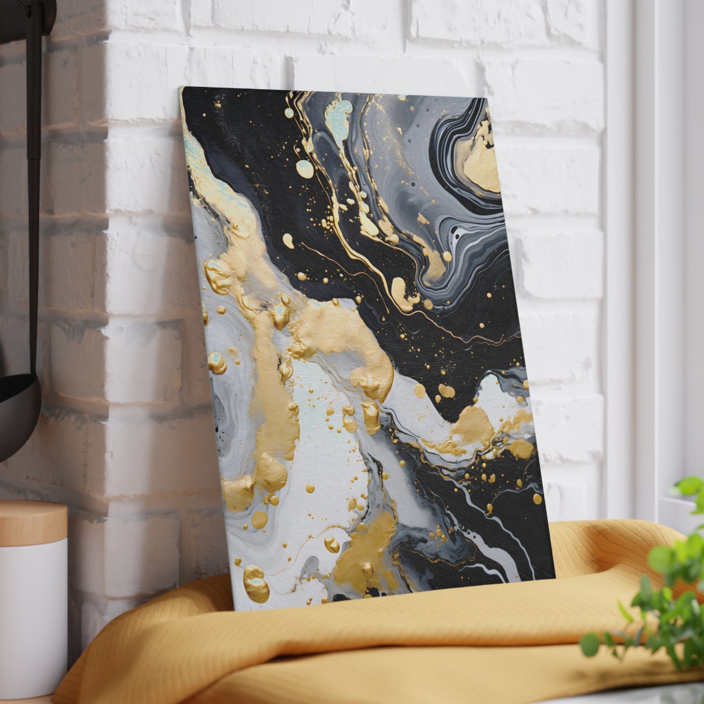 Black and Ivory Marble Glass Cutting Board