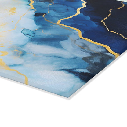 Navy Blue and Ivory Marble Glass Cutting Board